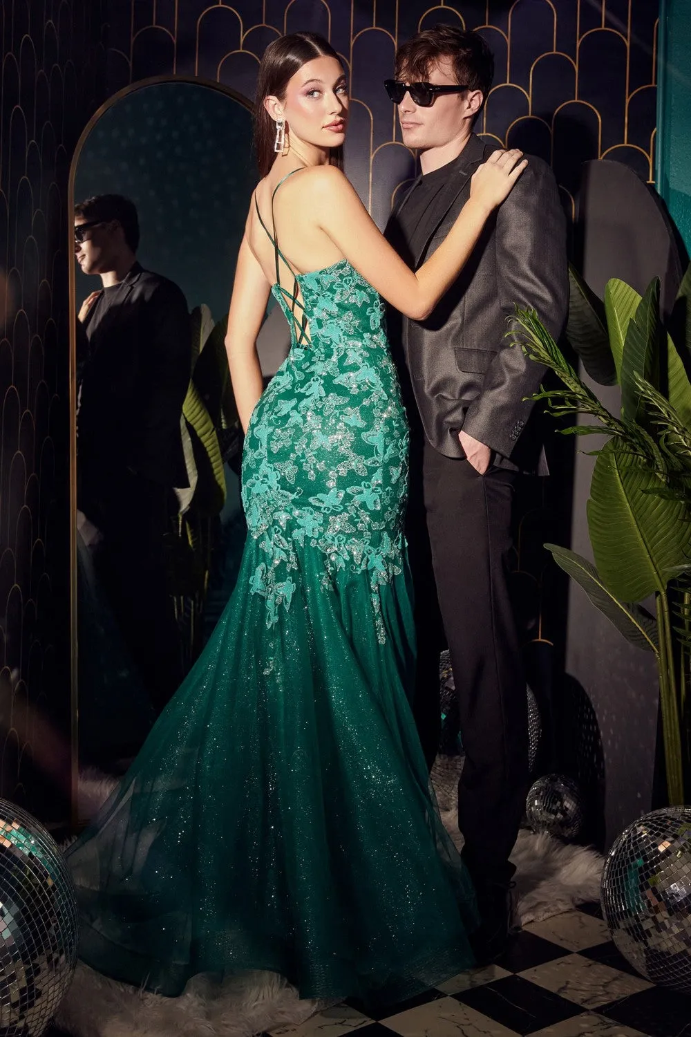 Butterfly Print Mermaid Gown By Ladivine CB112 - Women Evening Formal Gown - Special Occasion