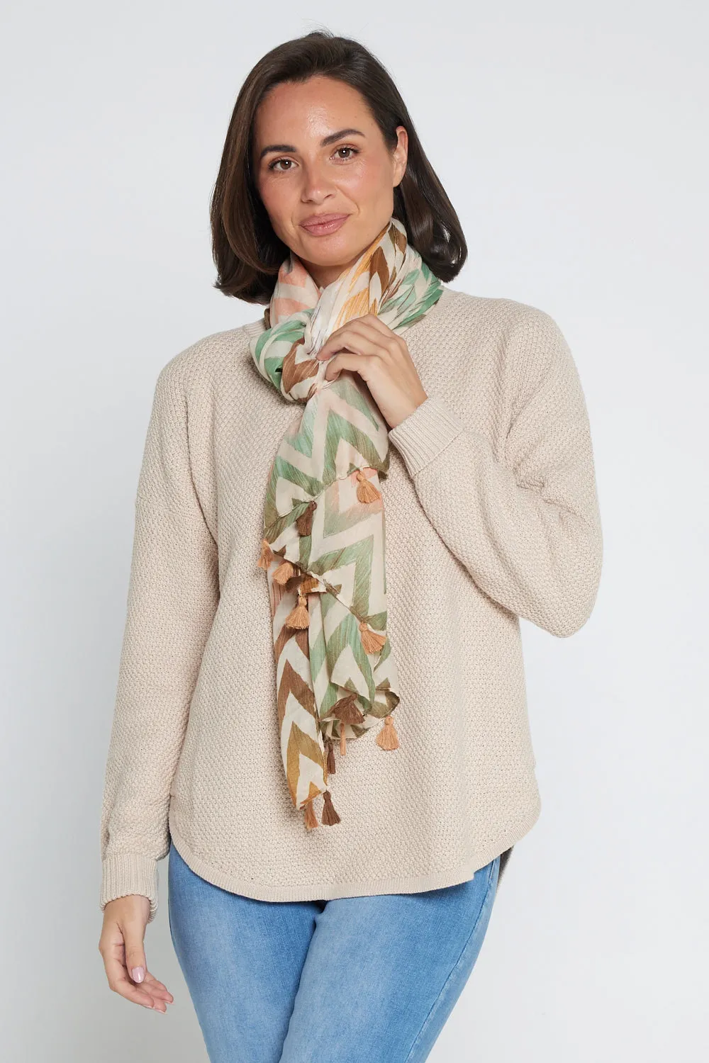Everly Scarf - Green/Brown/Peach