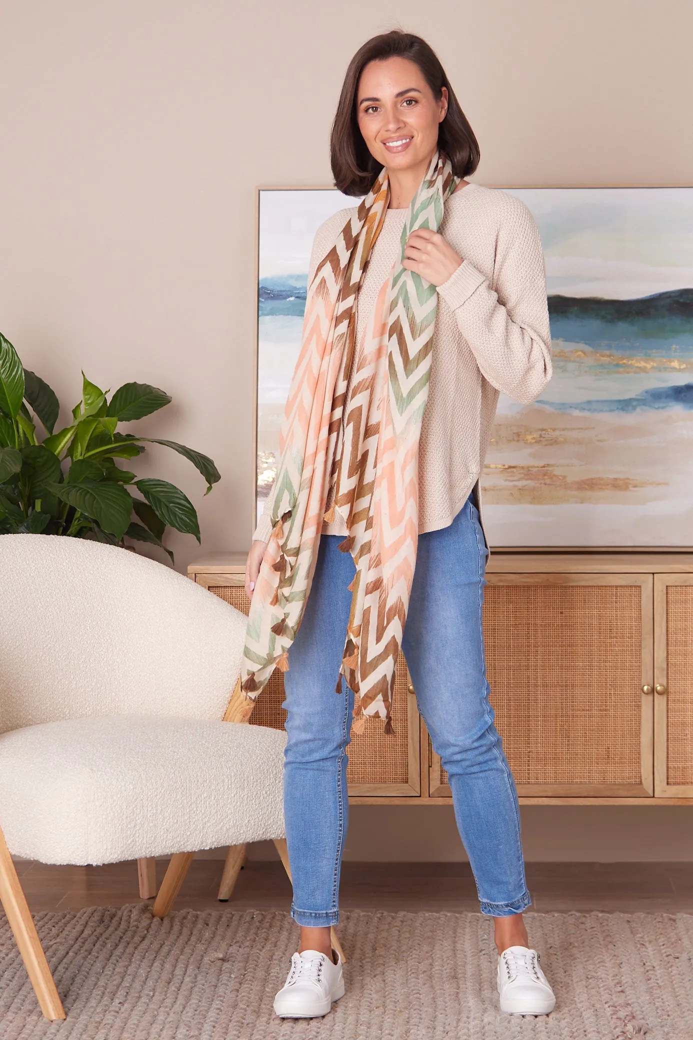 Everly Scarf - Green/Brown/Peach