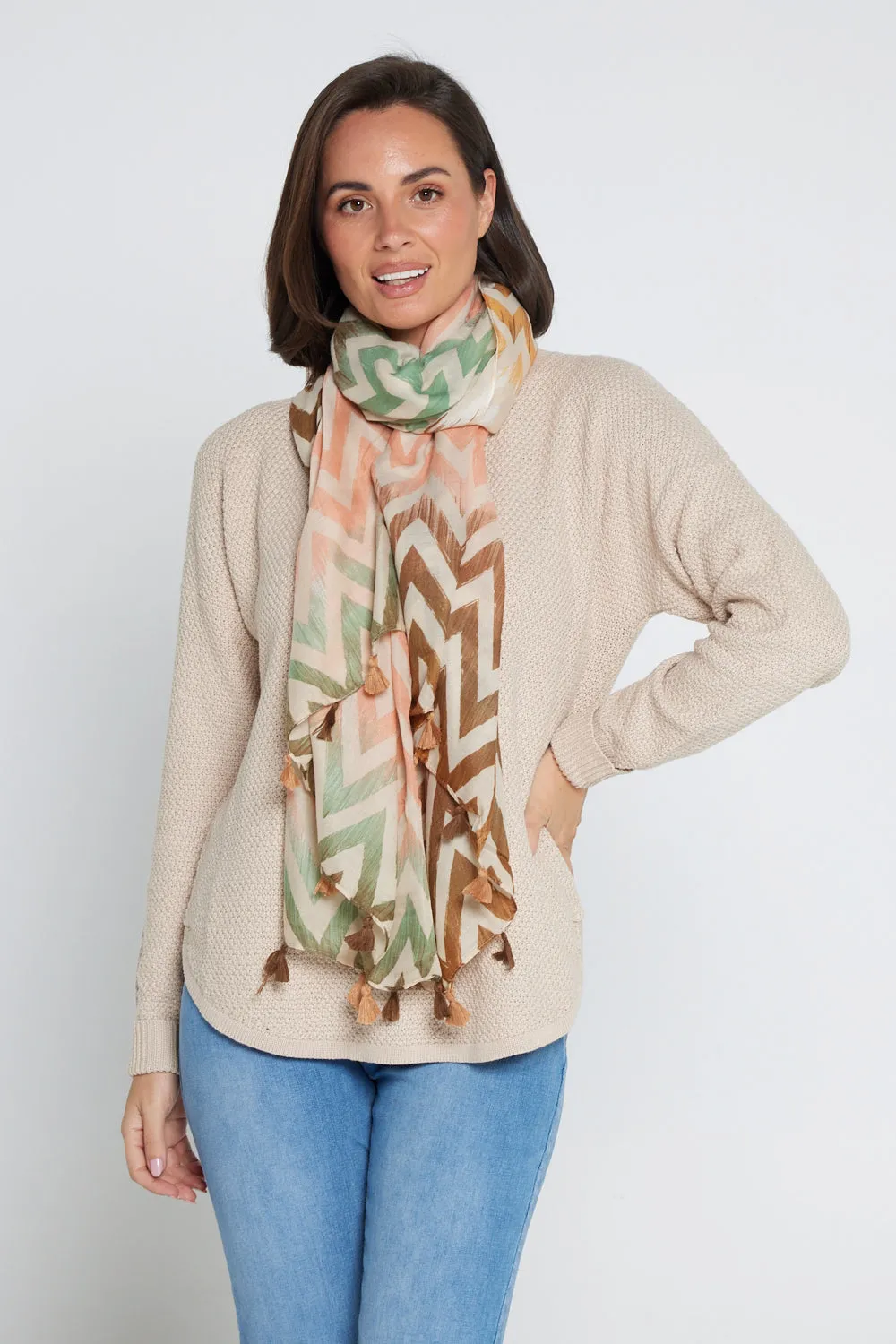 Everly Scarf - Green/Brown/Peach