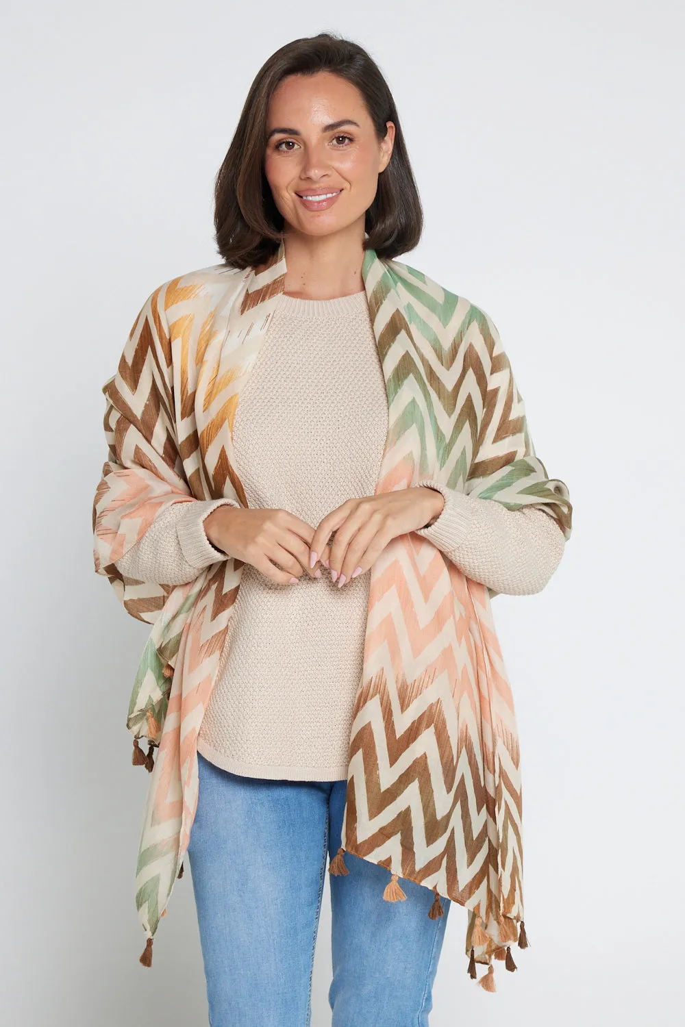 Everly Scarf - Green/Brown/Peach