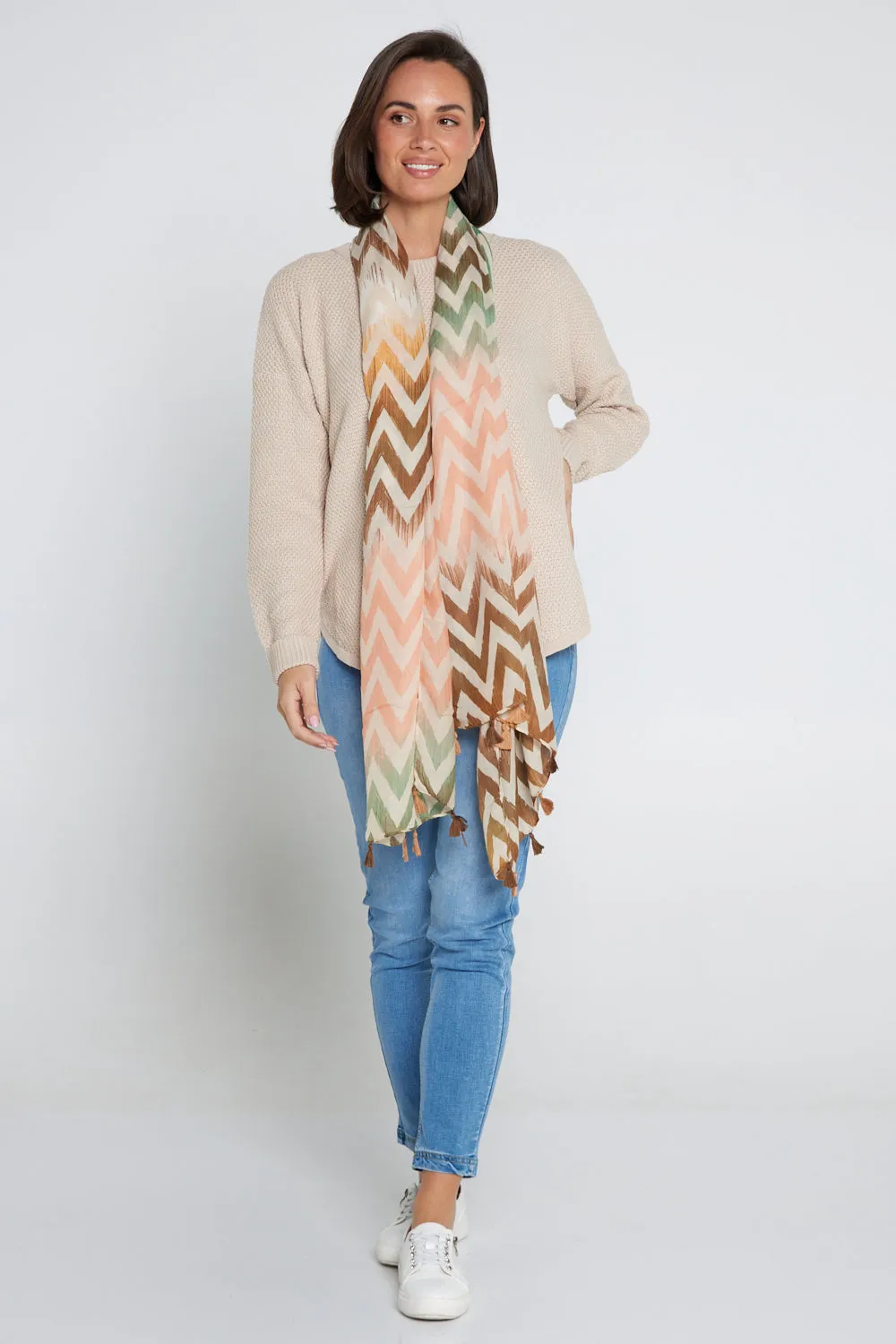 Everly Scarf - Green/Brown/Peach