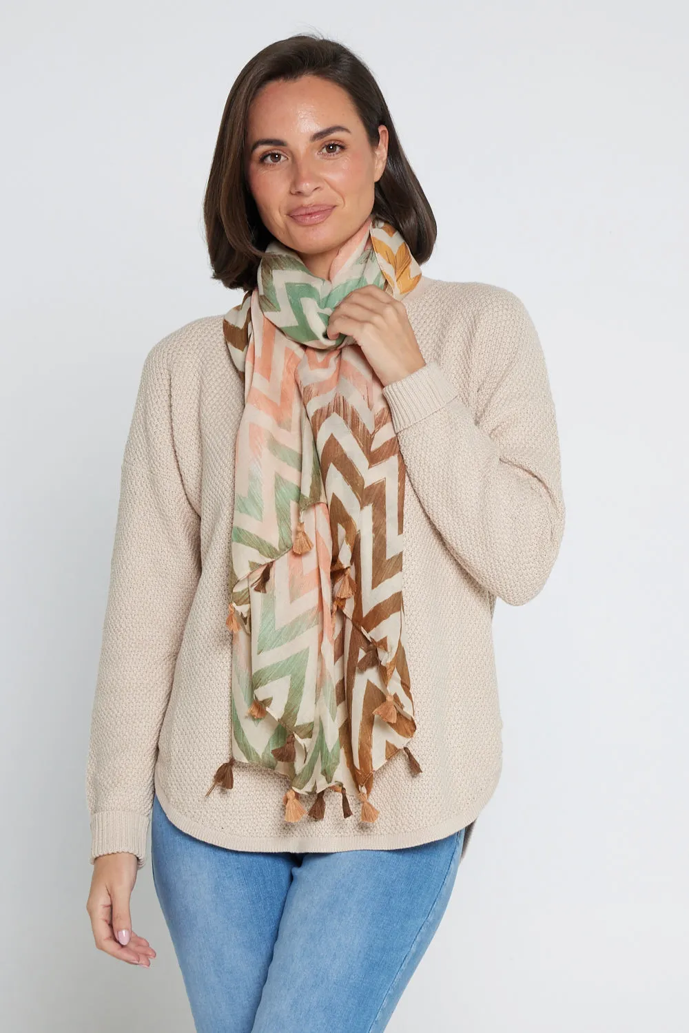 Everly Scarf - Green/Brown/Peach