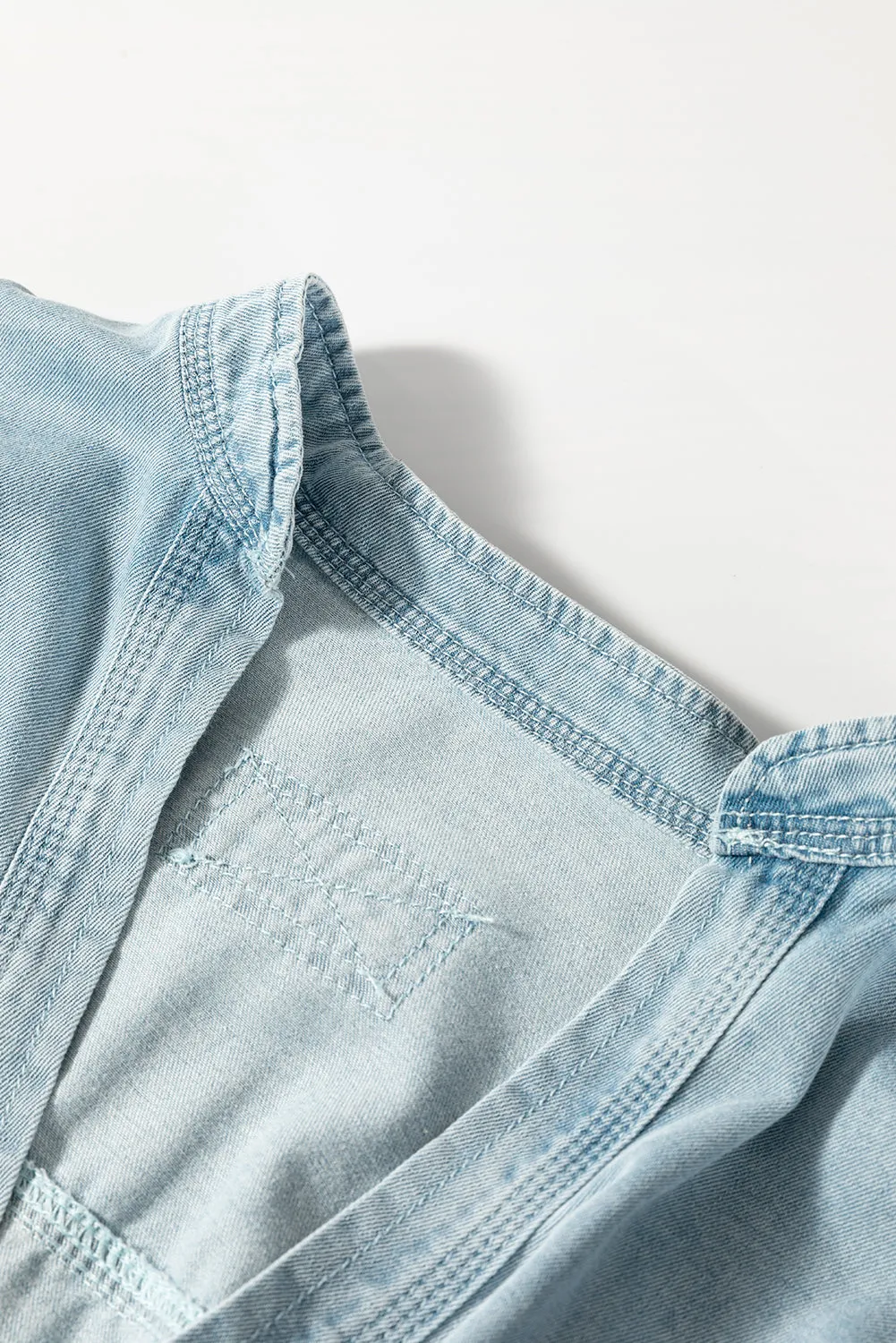 Gothic Outlaws Beau Blue Light Wash Puff Sleeve V Neck Denim Blouse