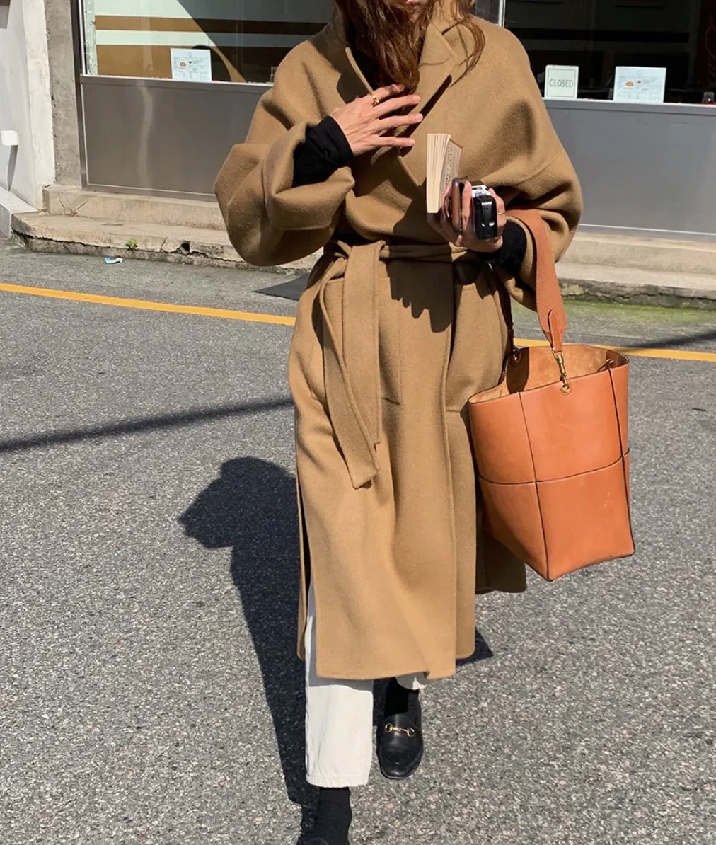[Korean Style] Kiera Oversized Belted Long Wool Coat