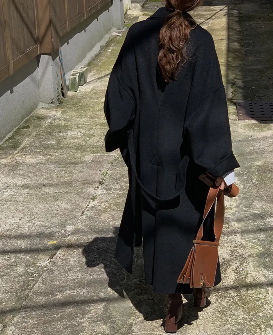 [Korean Style] Kiera Oversized Belted Long Wool Coat