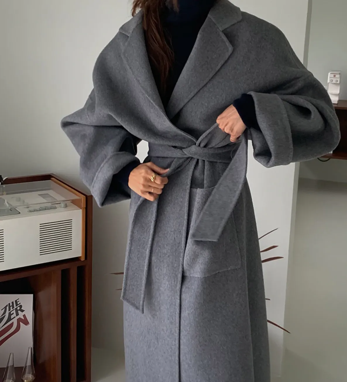 [Korean Style] Kiera Oversized Belted Long Wool Coat