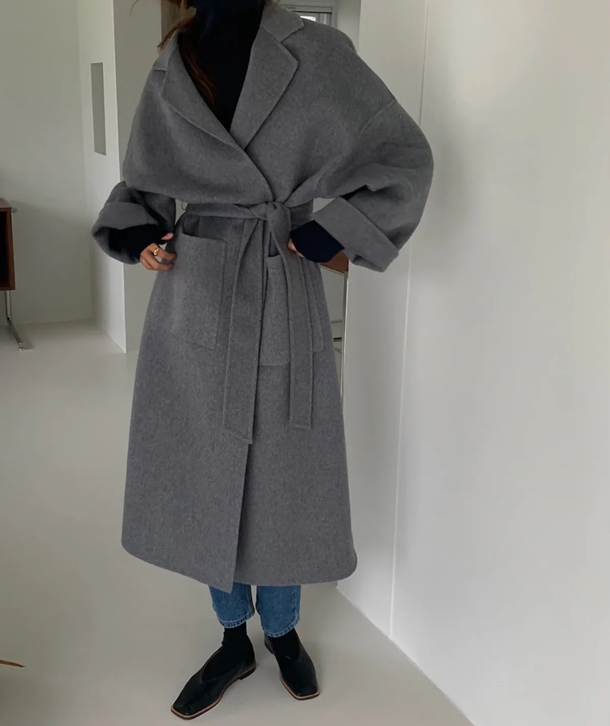 [Korean Style] Kiera Oversized Belted Long Wool Coat