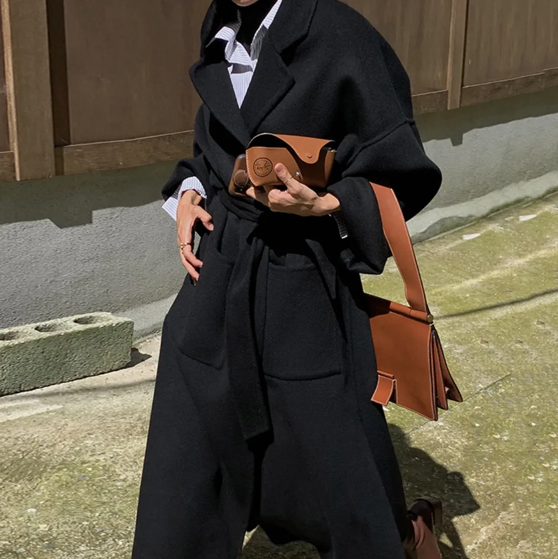 [Korean Style] Kiera Oversized Belted Long Wool Coat