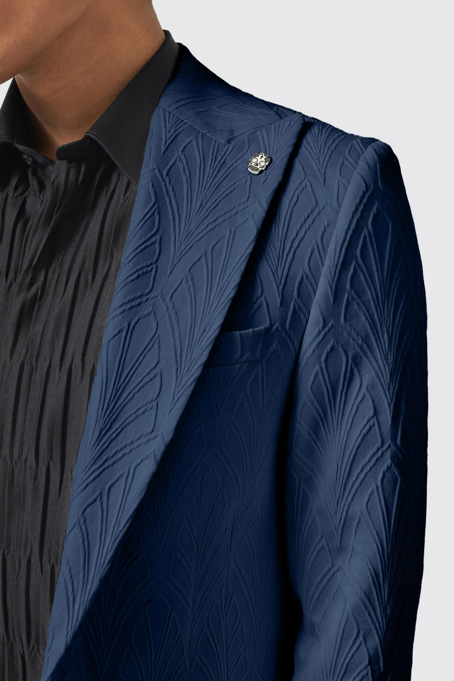 Makowski Slim Fit Navy Jacquard Suit - ARCHIVE
