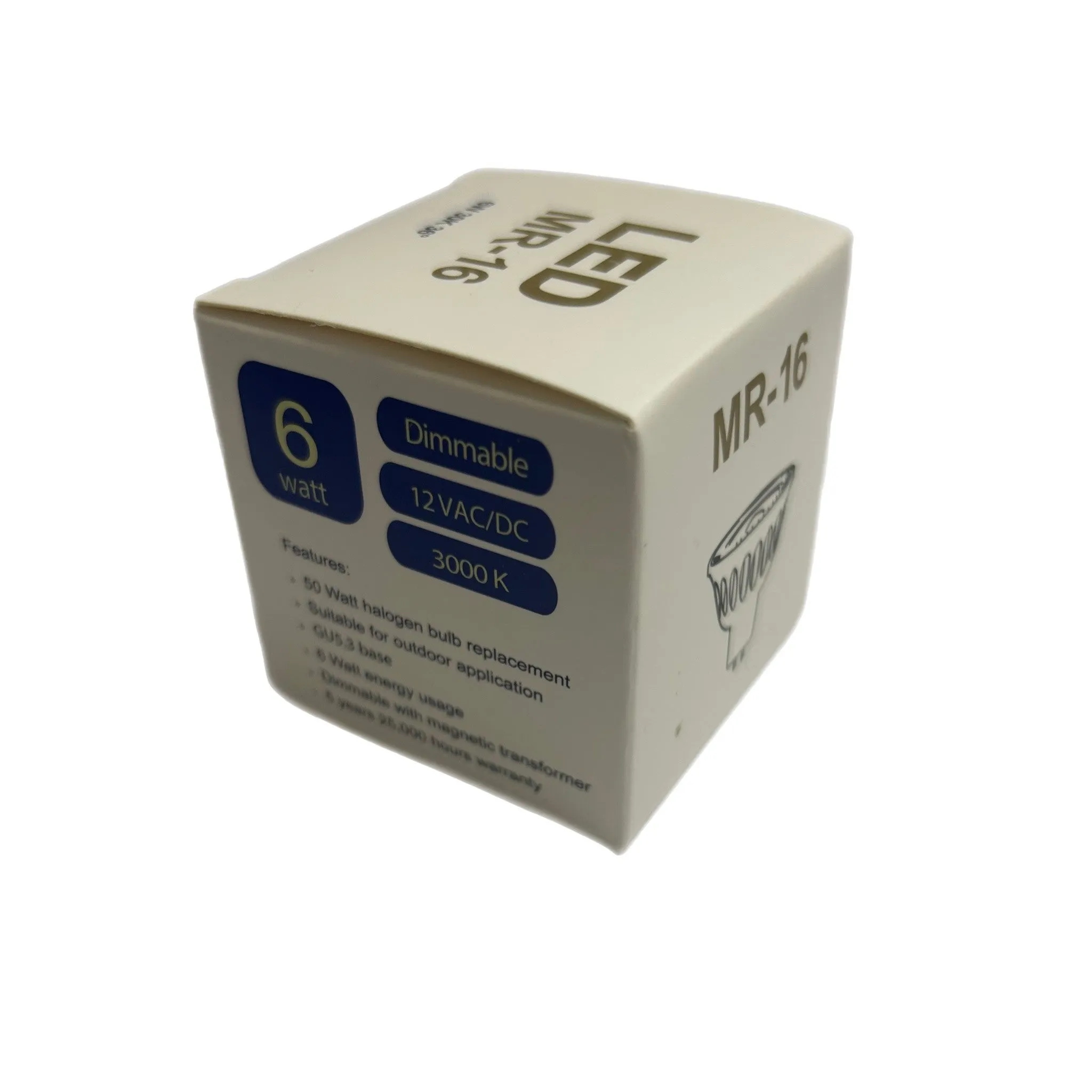 MR16  6W LED Bulb 2700K | 3000K Warm White 36°  Dimmable 12V AC/DC 500 Lumens - 50W Halogen Bulb Replacement