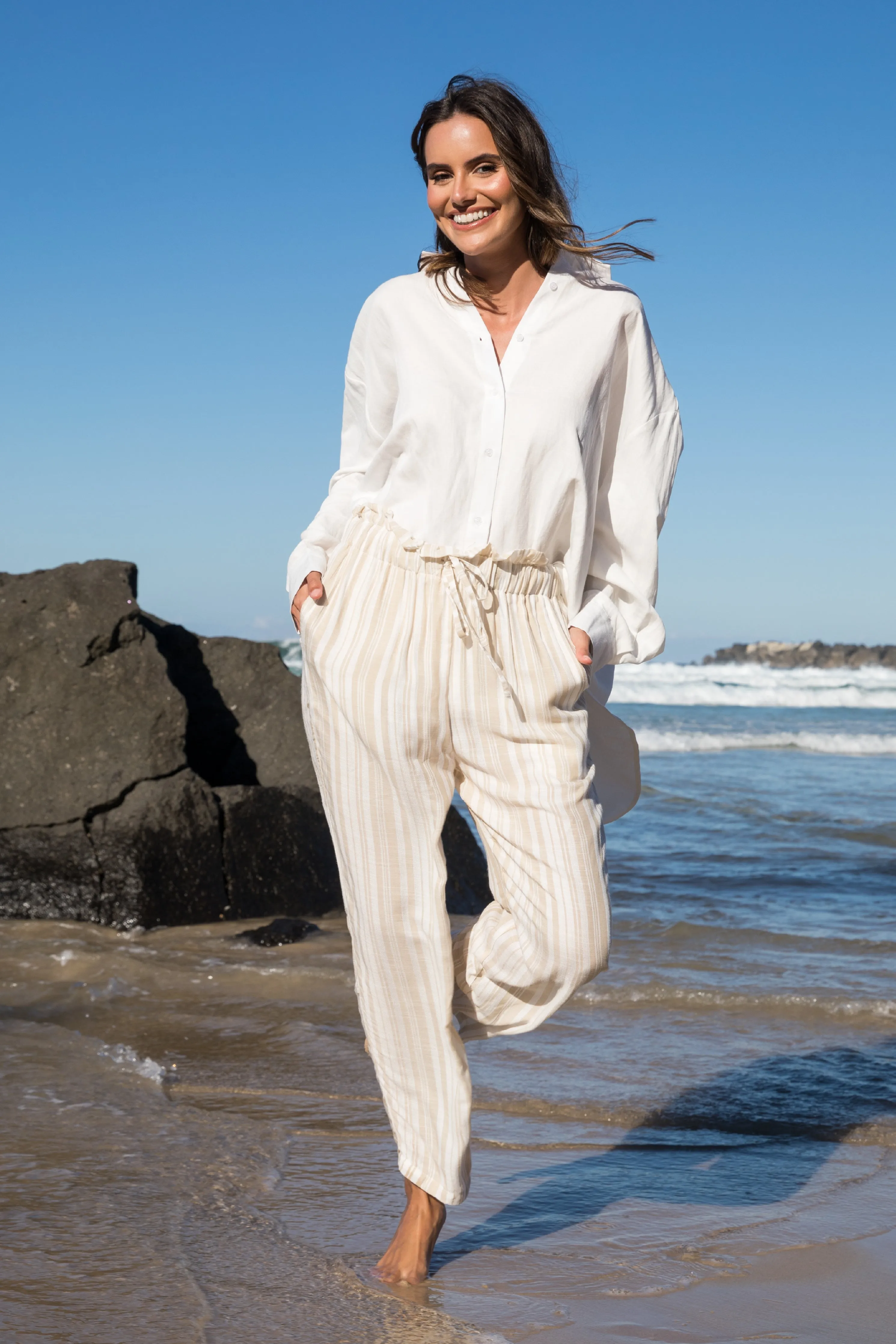 Olivia Pant | Beige Stripe | FINAL SALE