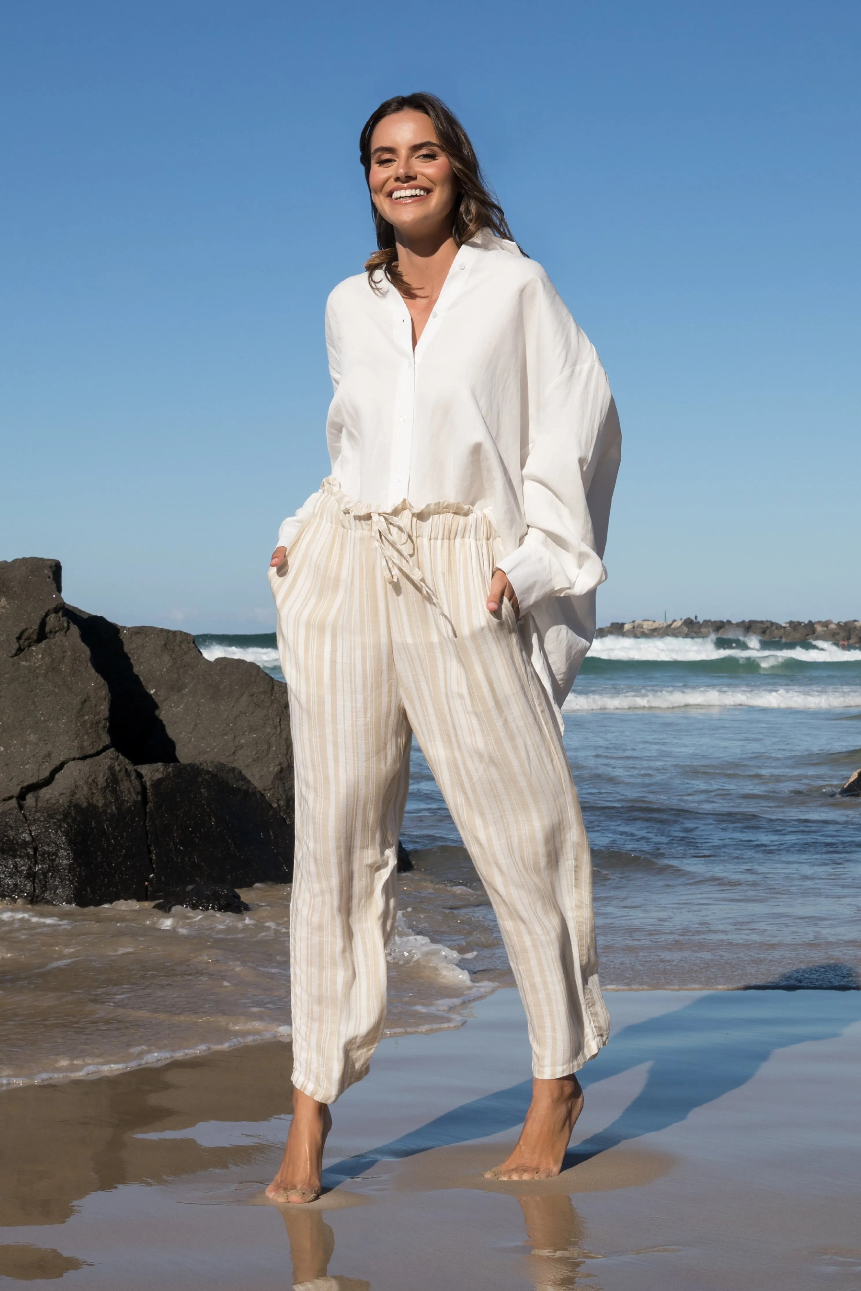 Olivia Pant | Beige Stripe | FINAL SALE