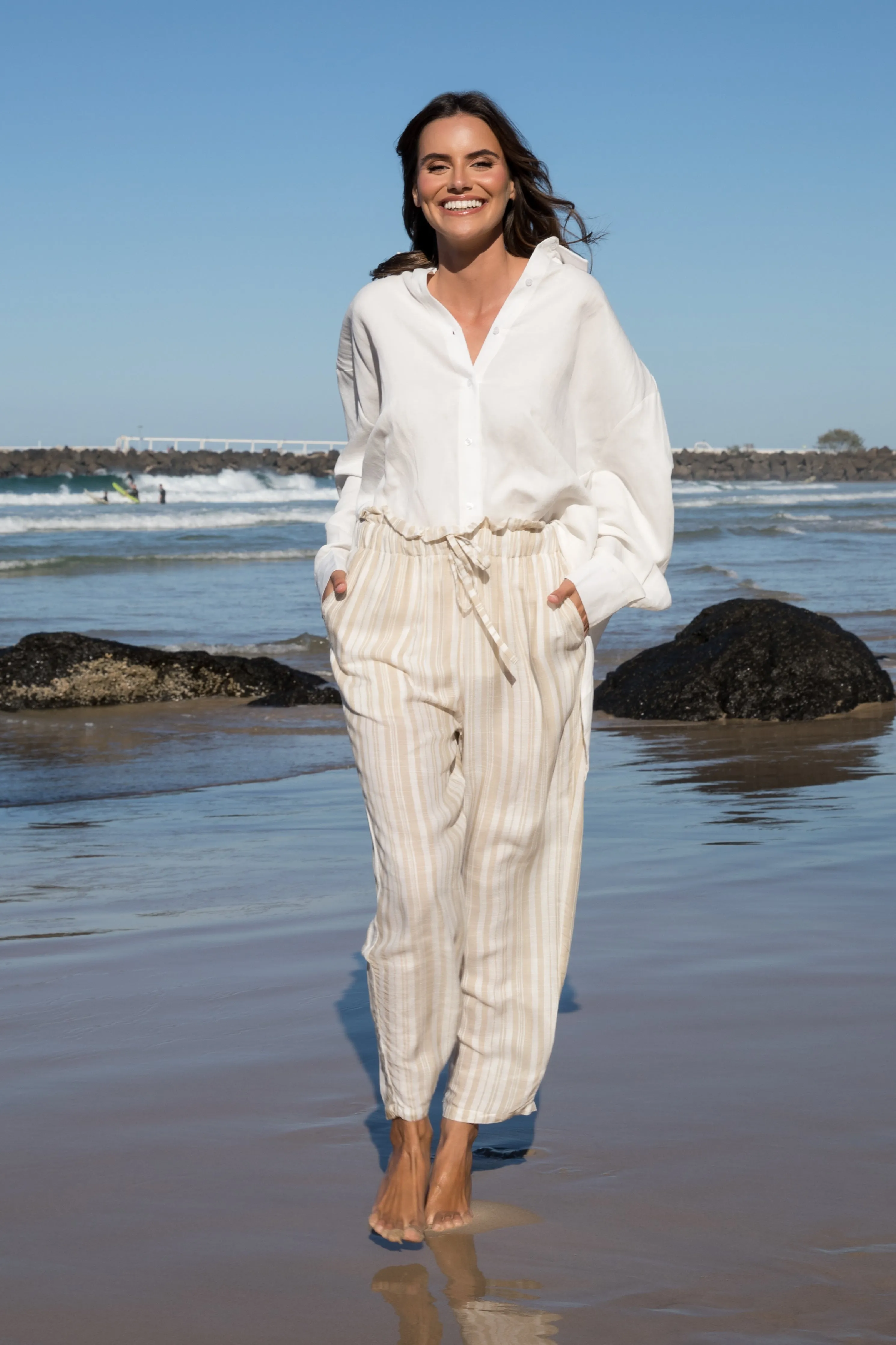 Olivia Pant | Beige Stripe | FINAL SALE