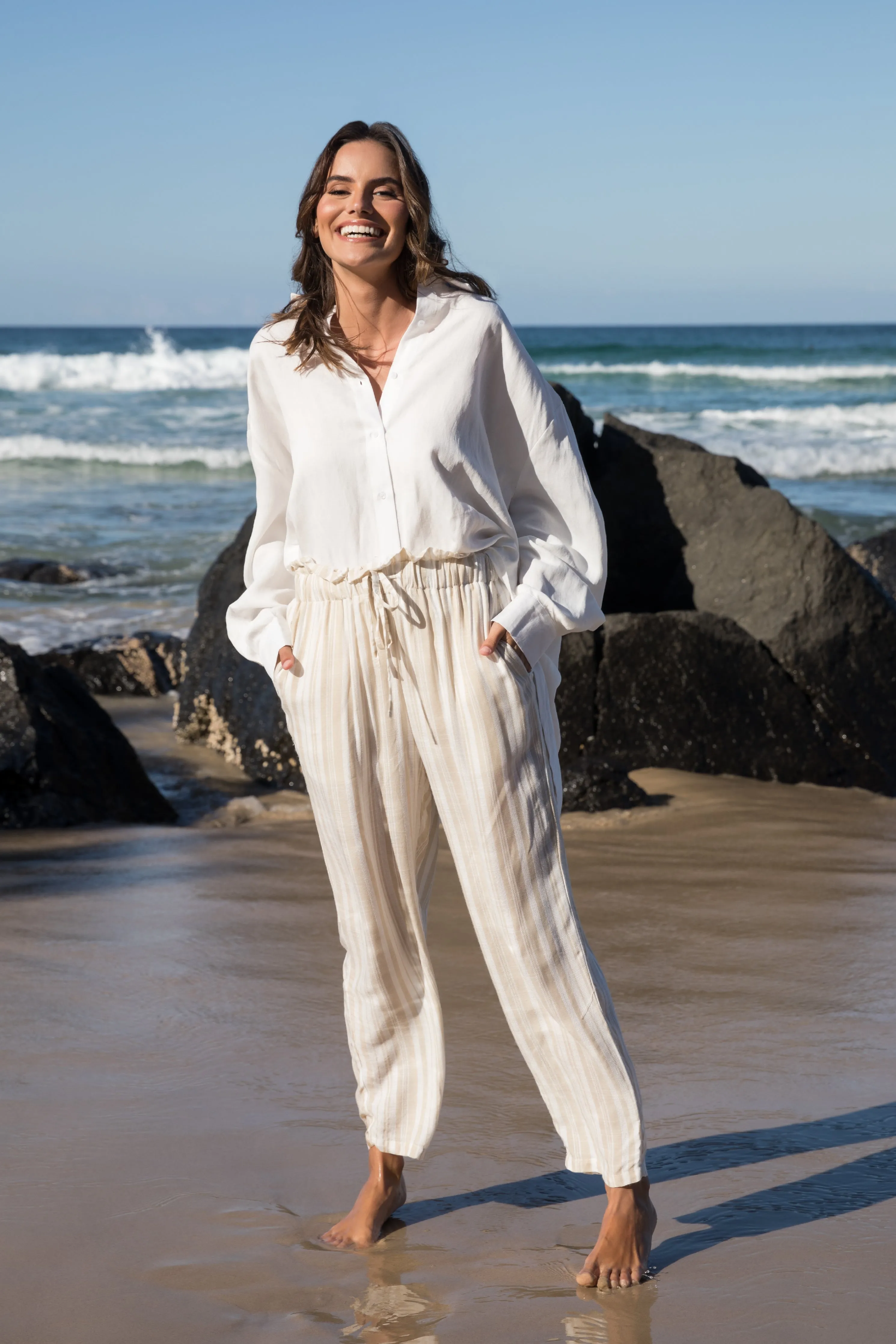 Olivia Pant | Beige Stripe | FINAL SALE