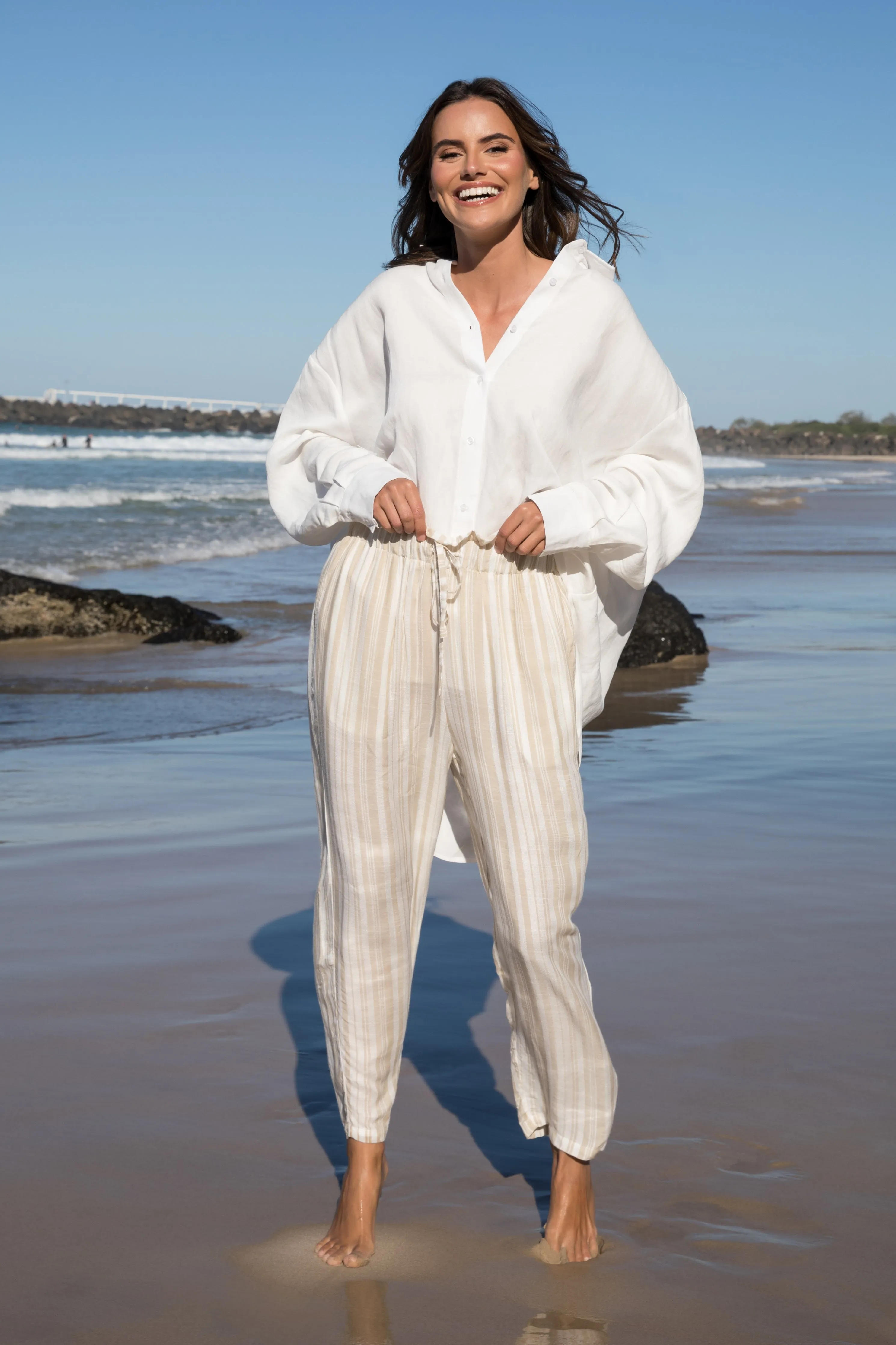 Olivia Pant | Beige Stripe | FINAL SALE