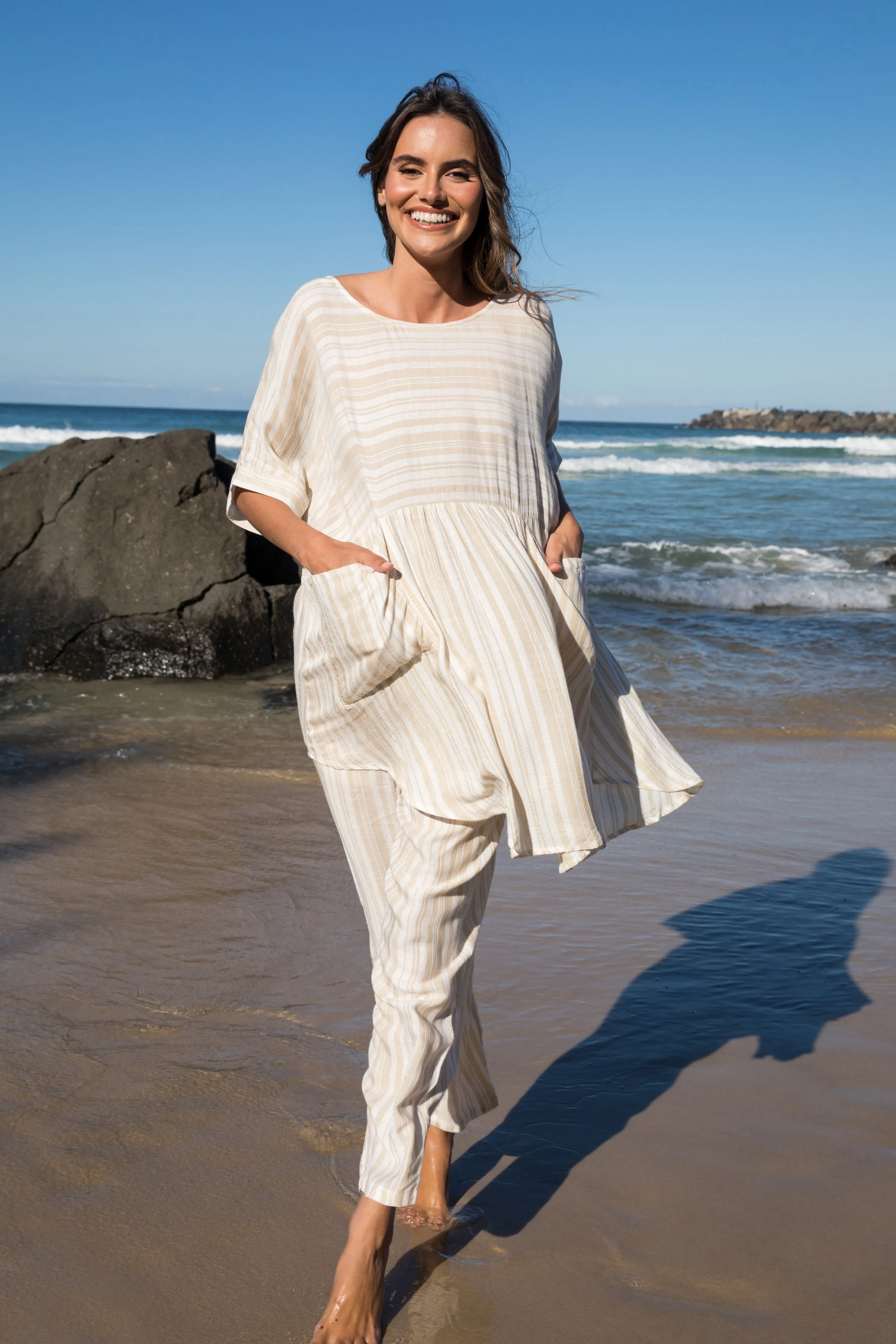 Olivia Pant | Beige Stripe | FINAL SALE