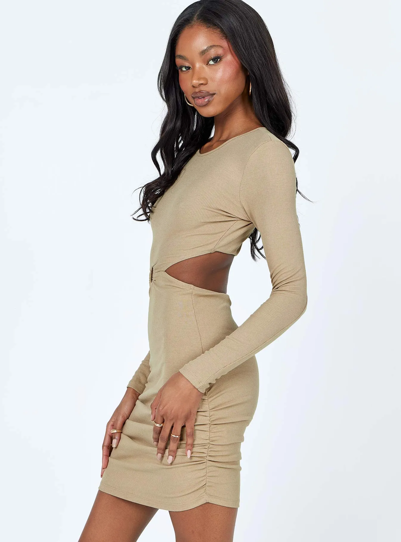 Orani Long Sleeve Mini Dress Beige