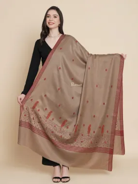 Pashtush Womens, Woollen, Paisley Large Thick And Warm, Kashmiri Embroidery Embroidery, Brown