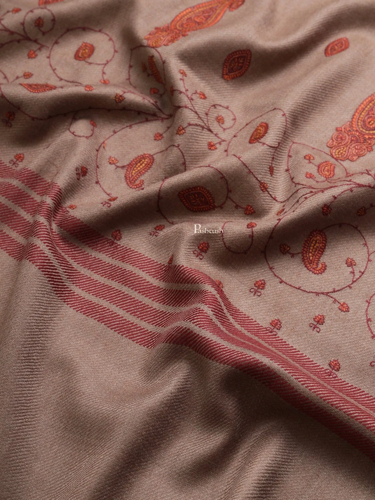 Pashtush Womens, Woollen, Paisley Large Thick And Warm, Kashmiri Embroidery Embroidery, Brown