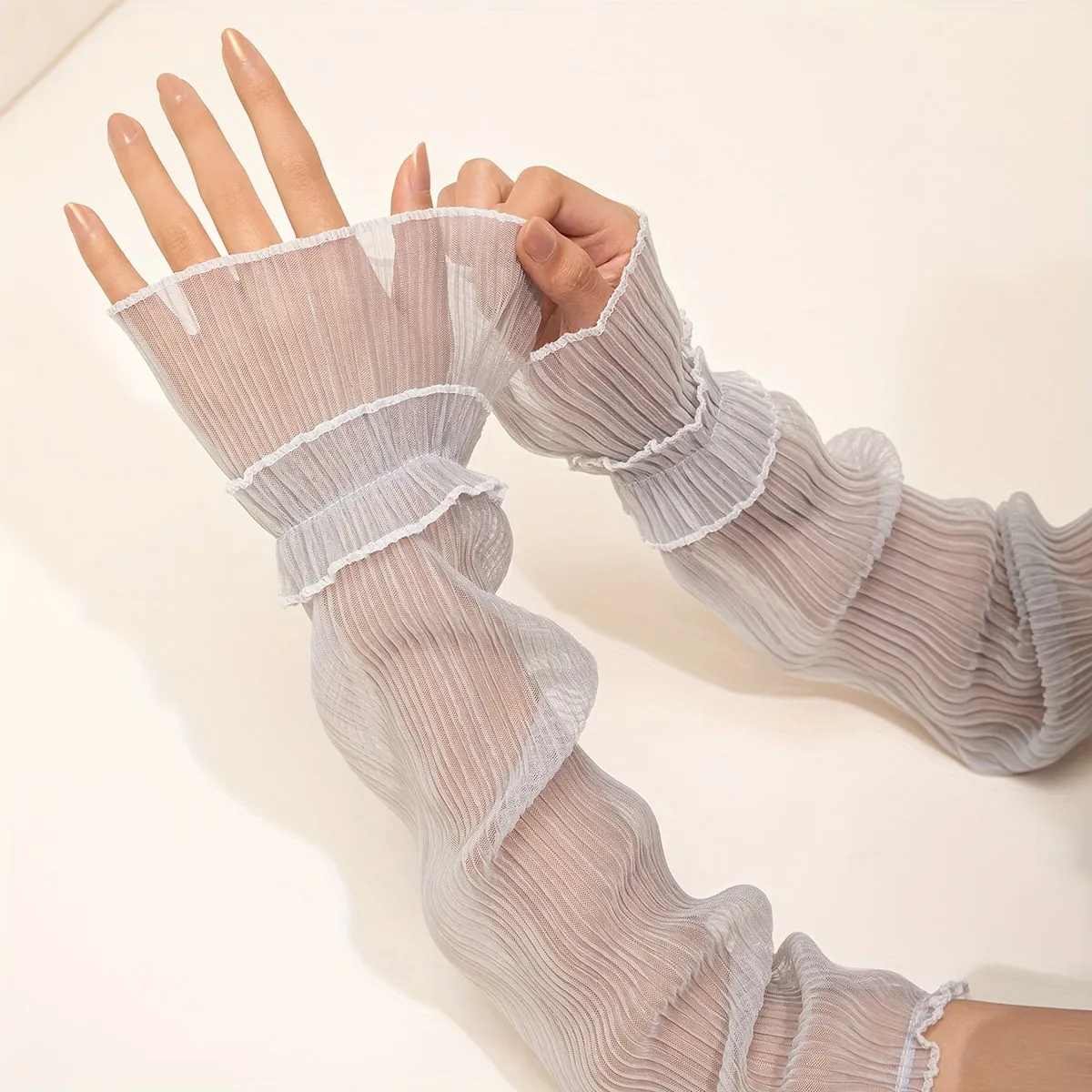 Ruffled Lace Sunscreen Sleeves for Women  Elegant UV Protection