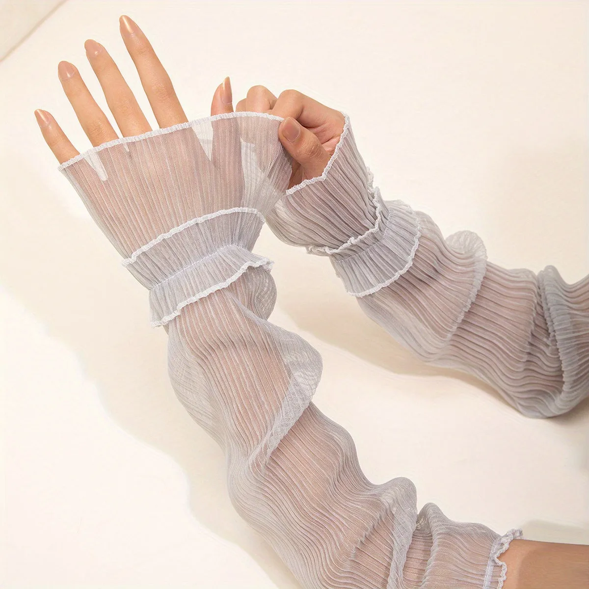 Ruffled Lace Sunscreen Sleeves for Women  Elegant UV Protection