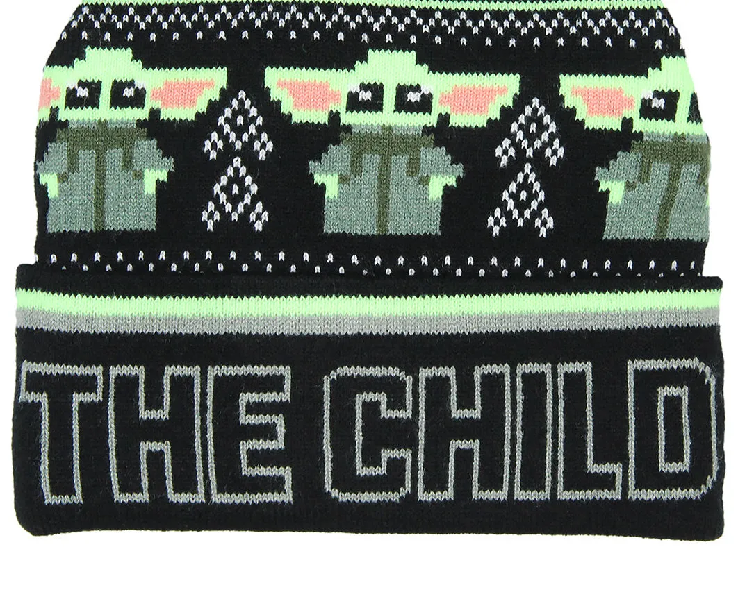 Star Wars The Child Baby Grogu Fairisle Cuff Knit Pom Youth Beanie