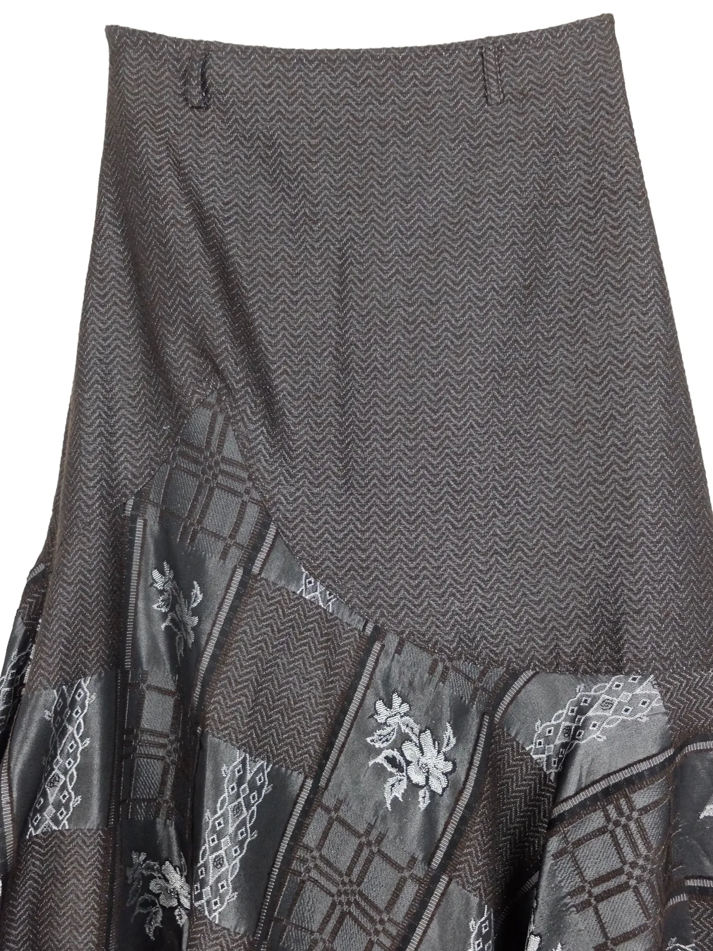 Vintage 2000s Y2K Balletcore Taupe Grey Brown Metallic Low Rise Floral Layered Ruffle Tulle Midi Skirt | 29 Inch Waist