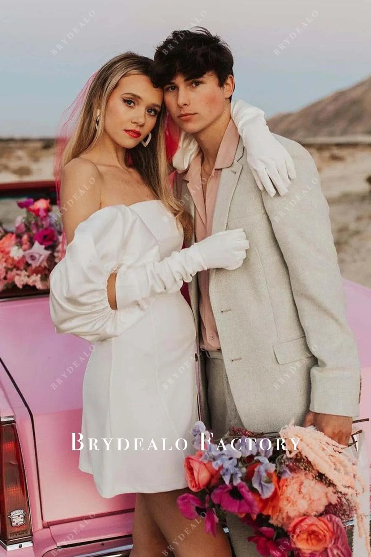 White Off Shoulder Mini A-Line Casual Bridal Dress