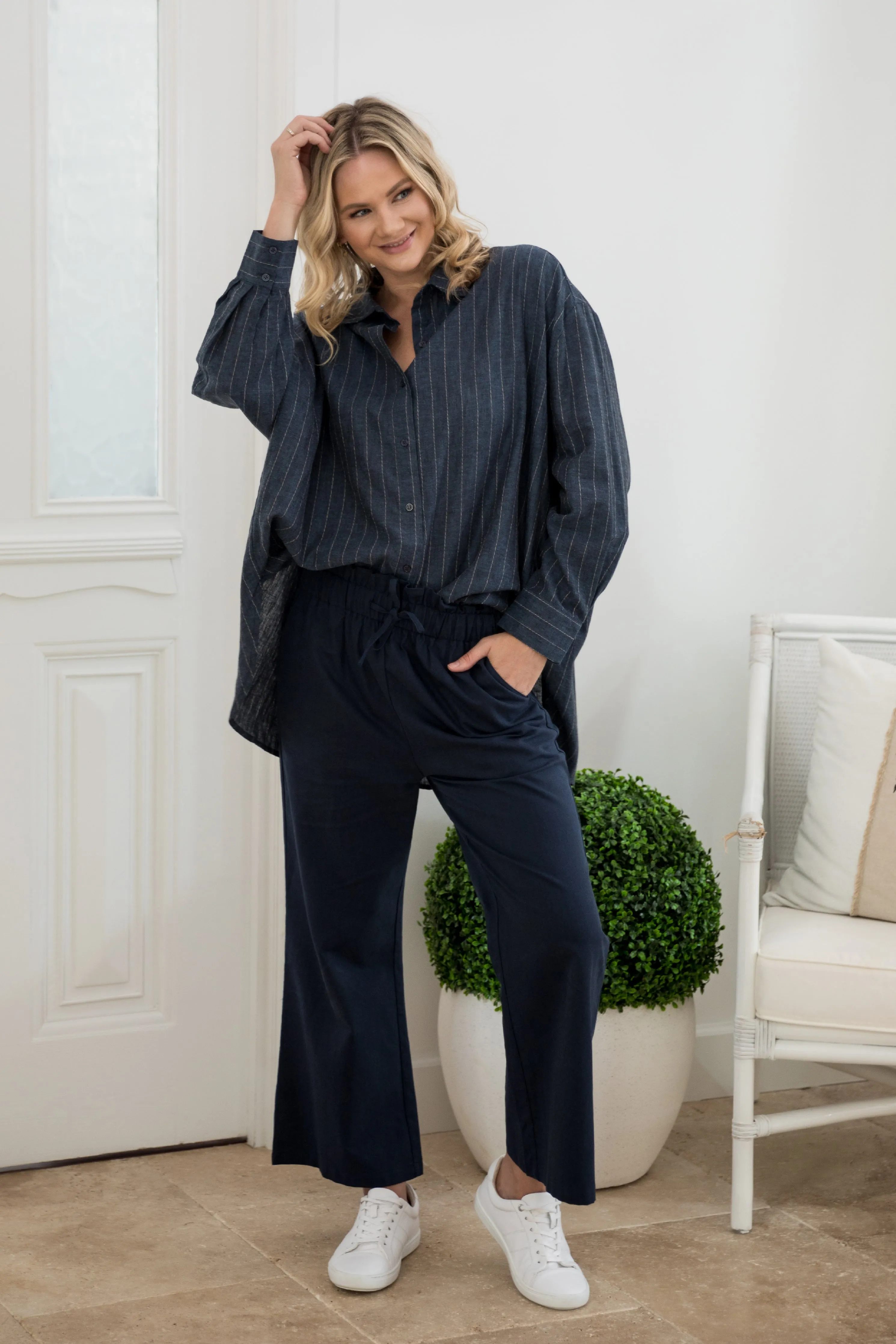 Wide Leg Olivia Pant | Oxford Blue | FINAL SALE