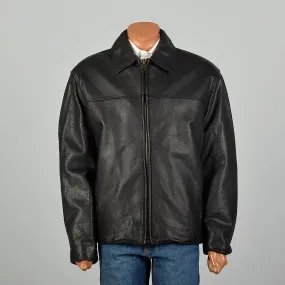 XXL 2000s Marc New York Jacket Classic Zip-Front Black Leather Winter Coat