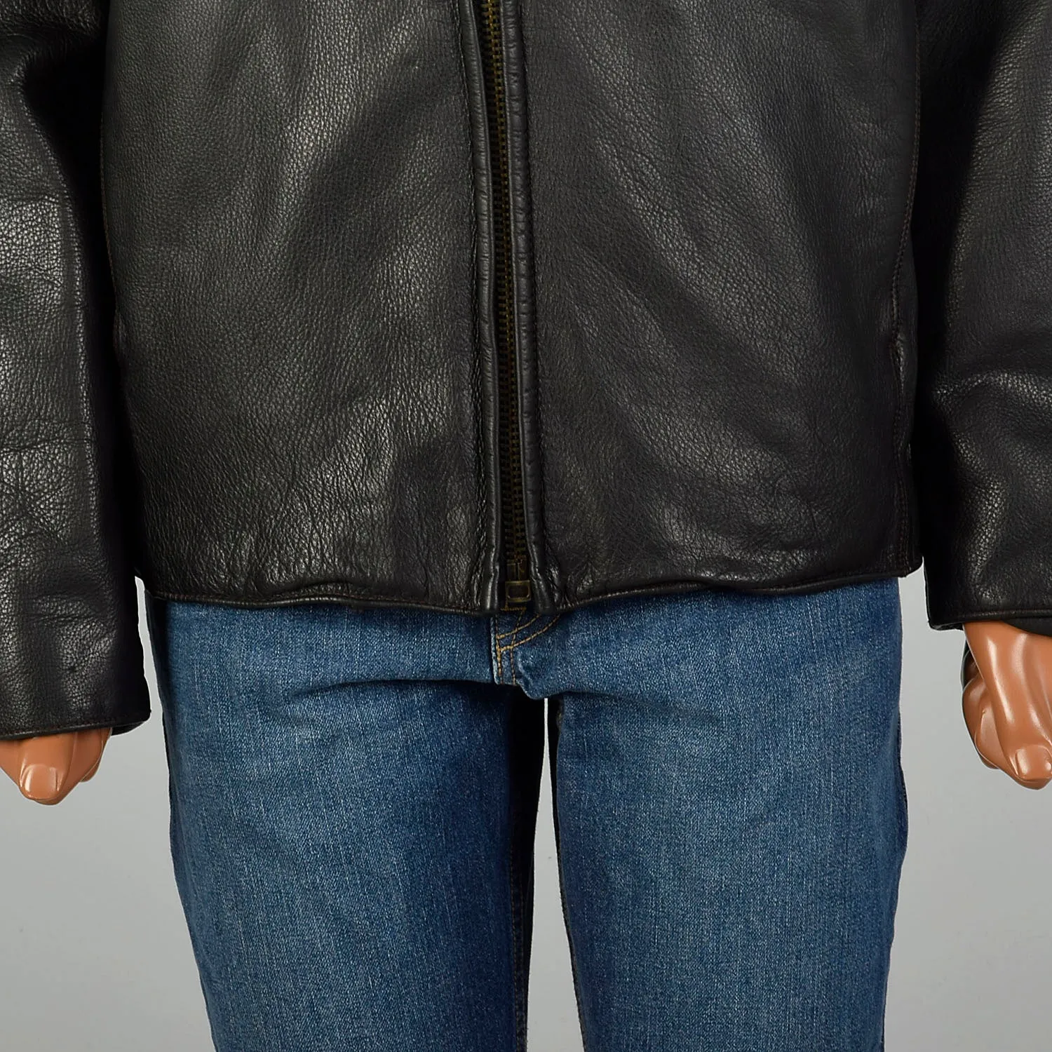 XXL 2000s Marc New York Jacket Classic Zip-Front Black Leather Winter Coat