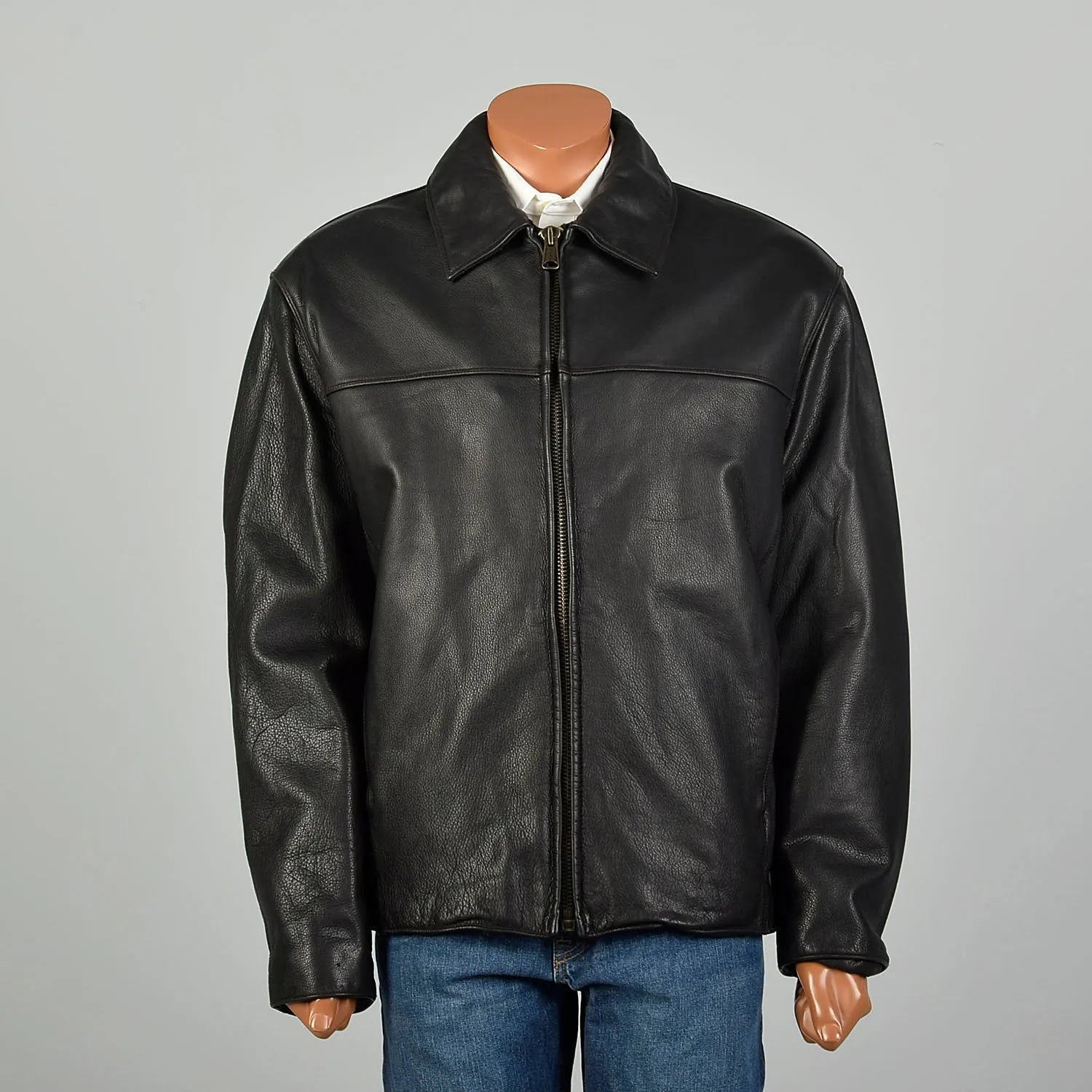 XXL 2000s Marc New York Jacket Classic Zip-Front Black Leather Winter Coat