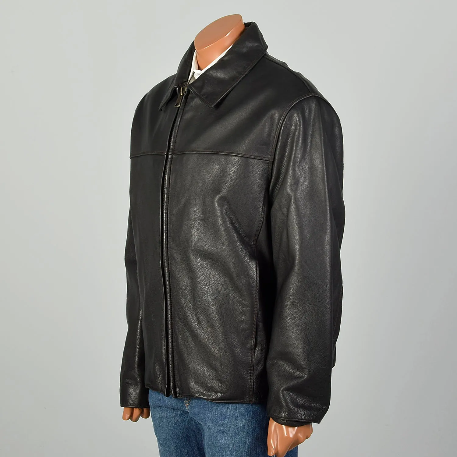 XXL 2000s Marc New York Jacket Classic Zip-Front Black Leather Winter Coat