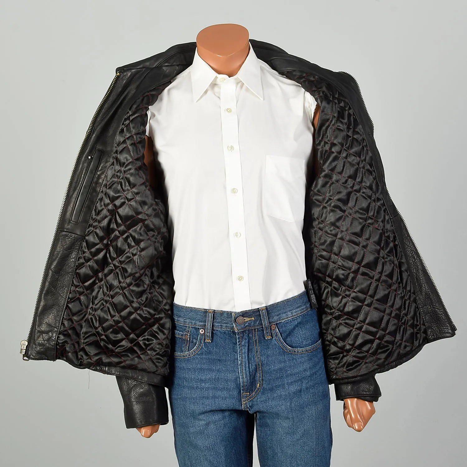 XXL 2000s Marc New York Jacket Classic Zip-Front Black Leather Winter Coat